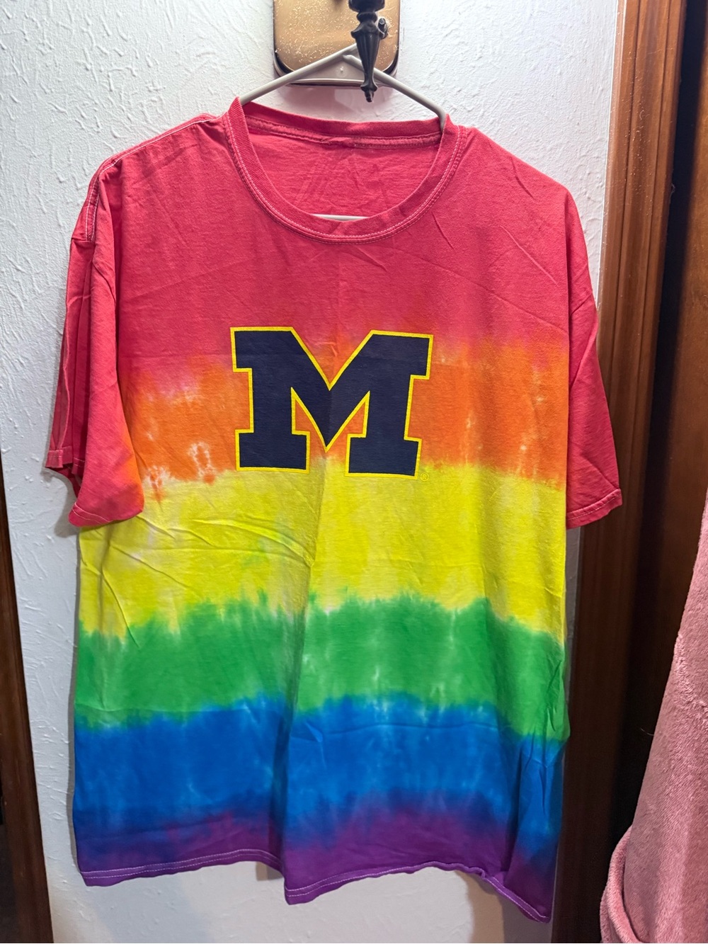 Tie-Dye Rainbow T-Shirt with Navy 'M' Logo